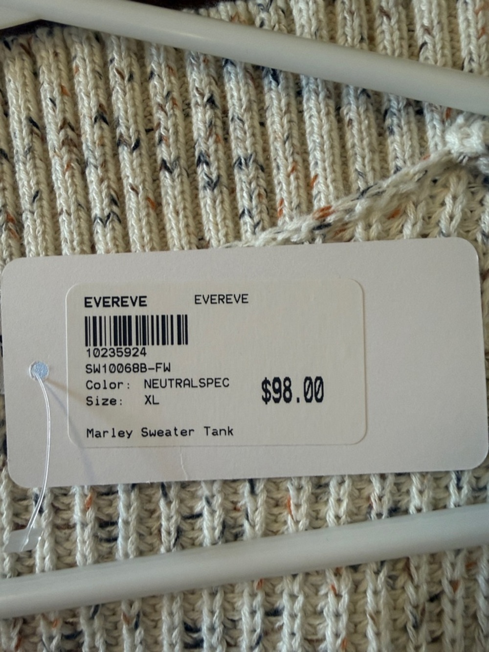 Evereve Marley Cream Speckled V-Neck sweater tank NWT XL - Picture 5 of 5